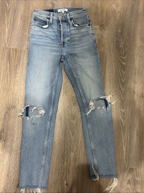 Re/Done 90s high rise ankle crop Light Blue Denim Jeans- comfort stretch